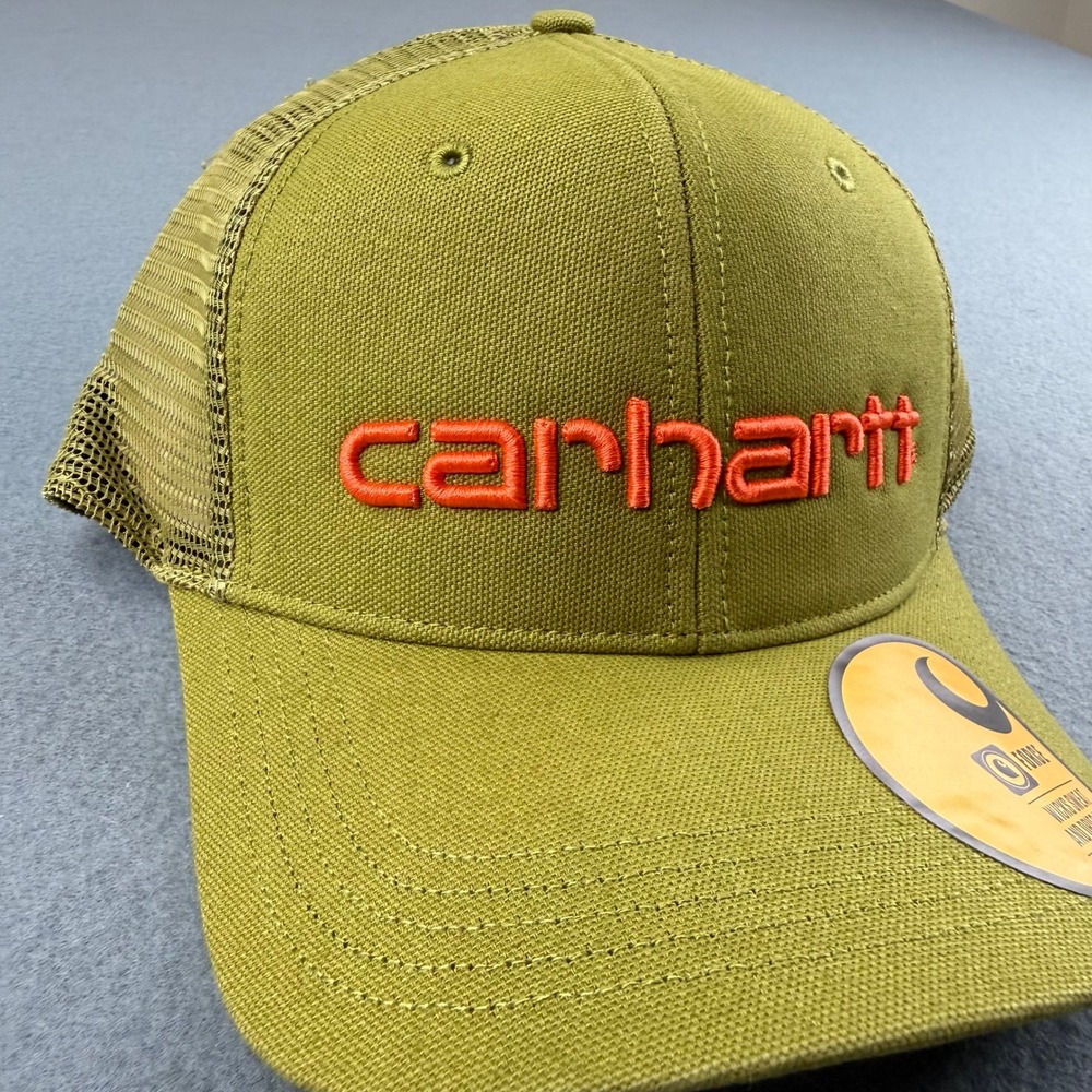 Carhartt Trucker Hat Force Flex Mens Olive Green Canvas Mesh Back Logo AH1195-M - Picture 2 of 6
